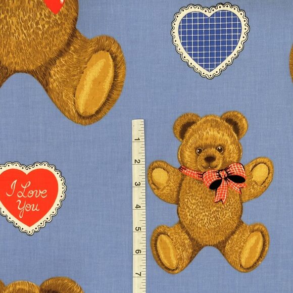 Vintage Hallmark Wamsutta Teddy Bear Fabric Panel Appliqué Hearts *CUT READ* - Picture 3 of 4